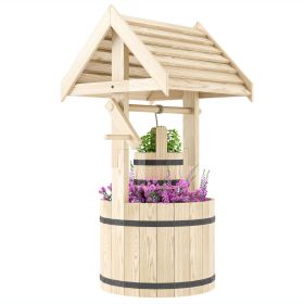 Wood Wishing Well for Outside with Hanging Bucket, Wishing Well Planter with Drain Hole for Garden Patio, Natural Wood Wishing Well for Outside with Hanging Bucket, Wishing Well Planter with Drain Hole for Garden Patio, Natural