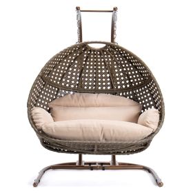 2 Person Swing Chair Wicker Hanging Double-Seat Swing Chair with Stand w/Beige Cushion 2 Person Swing Chair Wicker Hanging Double-Seat Swing Chair with Stand w/Beige Cushion