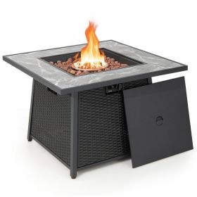 35 Inch Propane Gas Fire Pit Table Wicker Rattan with Lava Rocks PVC Cover 35 Inch Propane Gas Fire Pit Table Wicker Rattan with Lava Rocks PVC Cover
